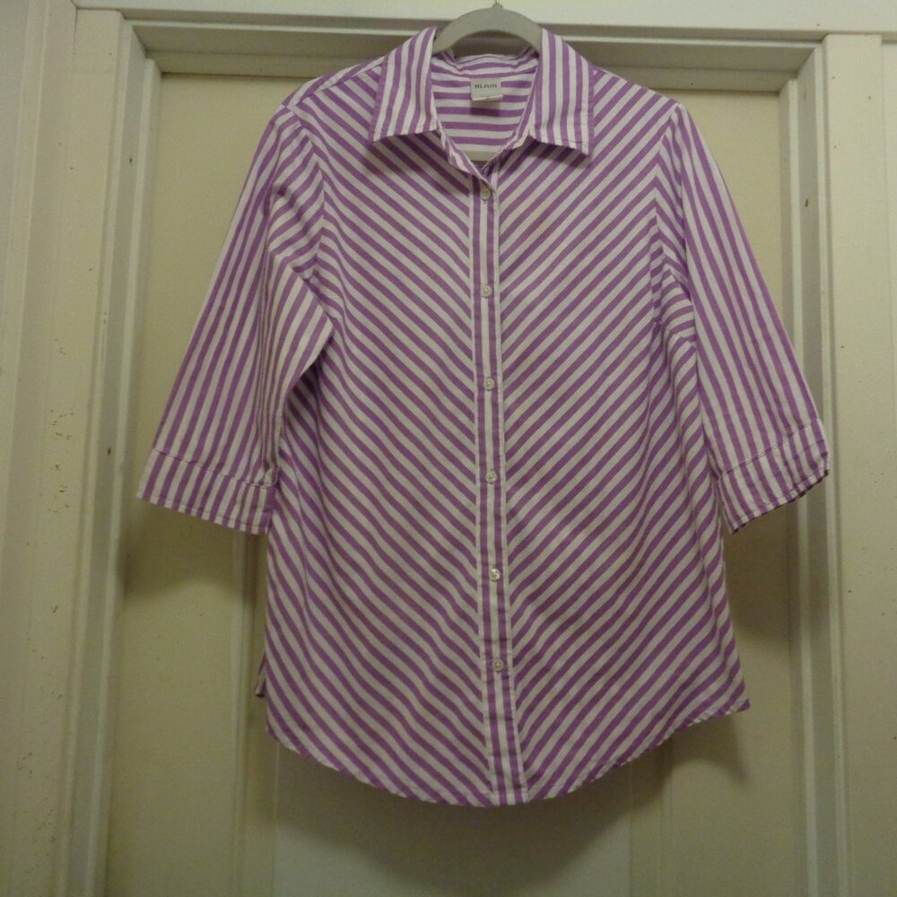 CLASSIC GIRL OFFICE SIREN BLAIR LAVENDER STRIPES SHIRT BLOUSE M